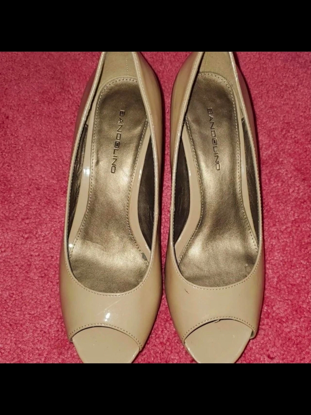 Bandolino Beige Patent Peep-Toe Heels